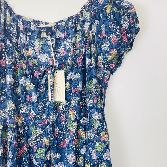 Universal Thread Women's Dress Medium Mini Short Sleeve Blue Floral Scoop New - Picture 2 of 12